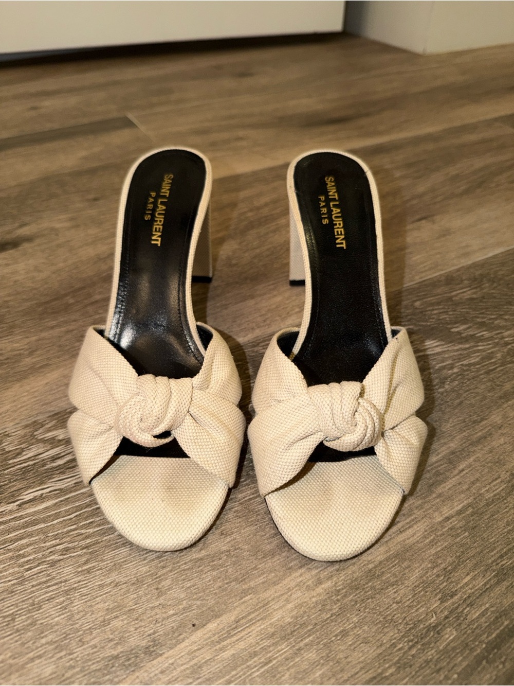 Saint Laurent Cream Knotted Slide Mules